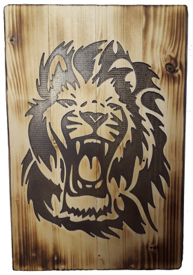 nlack lion on wood with CNC technic created